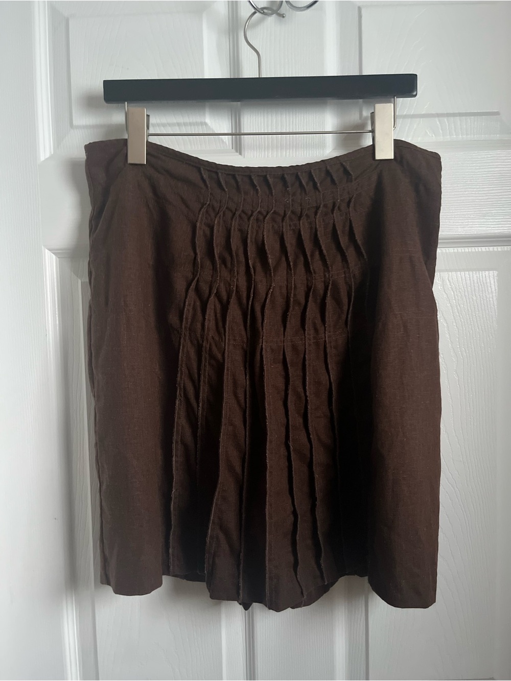 Y2K Sara Isabella Linen Blend Skirt Brown 8 Medium Pintuck Pleated Midi Vintage